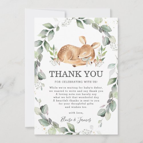 Woodland Deer Rustic Greenery Leafy Baby Shower Thank You Card