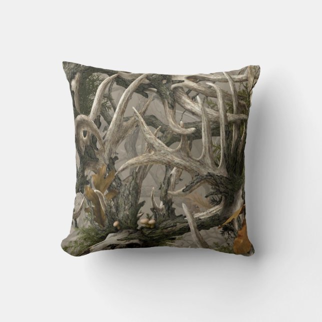 Woodland deer skull and antlers throw pillow (Front)