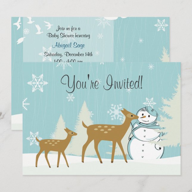 Woodland Deer ~ Snowman Winter Baby Shower Invite (Front/Back)