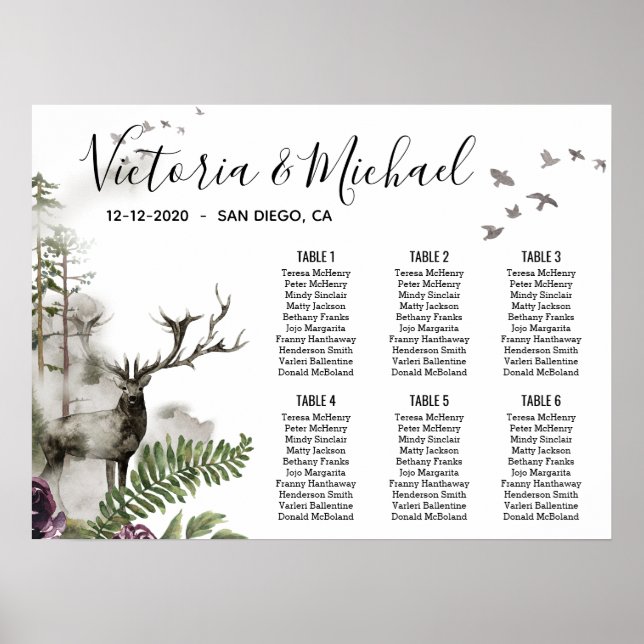 Woodland Deer Stag Forest Woodland Seating Chart (Front)