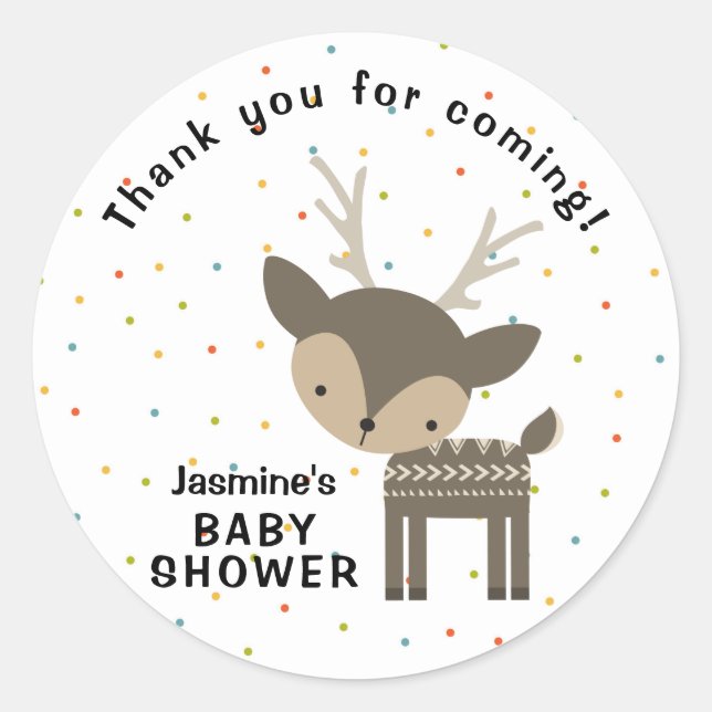 Woodland deer thank you for coming favor classic round sticker (Front)