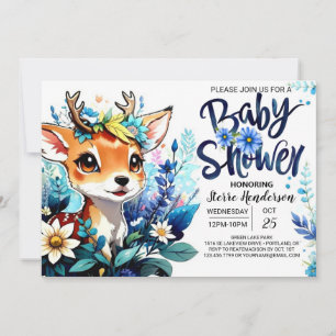 Woodland Deer Theme Baby Shower for Boy Invitation