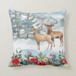 Woodland Deer Throw Pillow<br><div class="desc">A snowy woodland scene with two deer.</div>