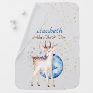 Woodland Deer Twinkle Stars Baby NAME Gift Floral Baby Blanket