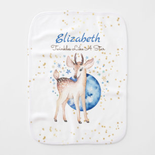 Woodland Deer Twinkle Stars Baby NAME Gift Floral Baby Burp Cloth