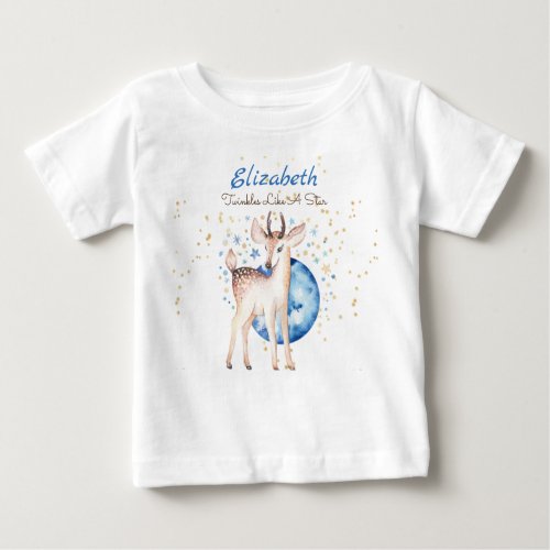 Woodland Deer Twinkle Stars Baby NAME Gift Floral Baby T_Shirt