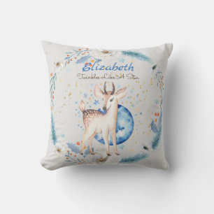 Woodland Deer Twinkle Stars Baby NAME Gift Floral Throw Pillow