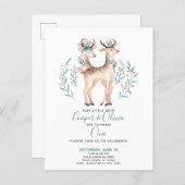Woodland Deer Twins Baby's First 1st Birthday Invitation Postcard (Front/Back)