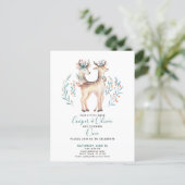 Woodland Deer Twins Baby's First 1st Birthday Invitation Postcard (Standing Front)