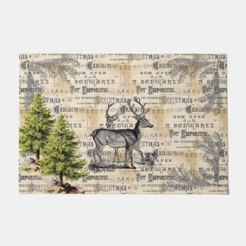 Woodland Deer Vintage Christmas Door Mat