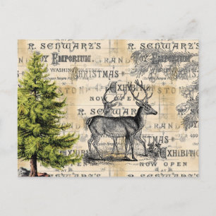 Woodland Deer Vintage Christmas Postcard