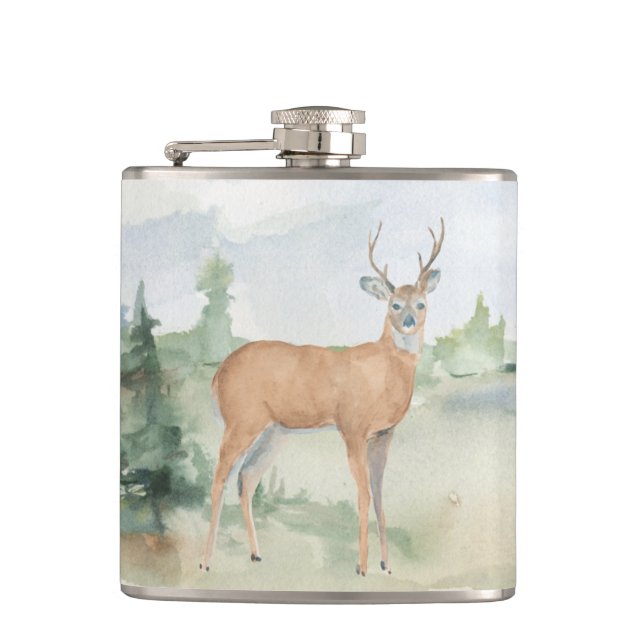 Woodland Deer Vinyl Wrapped Flask (Front)
