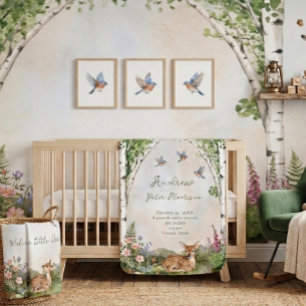 Woodland Deer Watercolor Baby Birthstats Blanket 