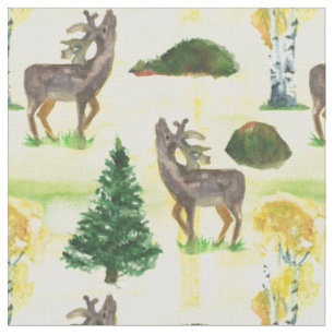 Woodland deer Watercolor Fabric