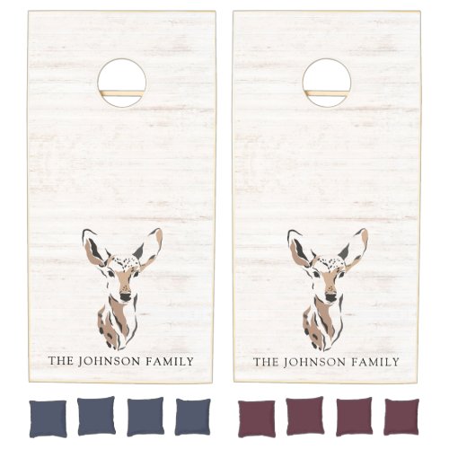 Woodland Deer Watercolor Family Name Cornhole Set