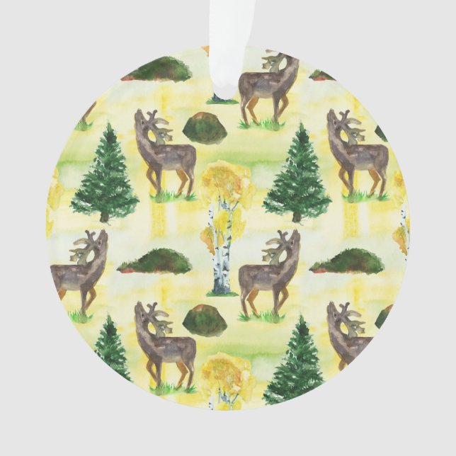 Woodland deer Watercolor Ornament (Front)