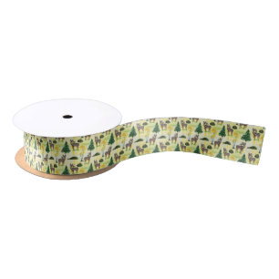 Woodland deer Watercolor Satin Ribbon