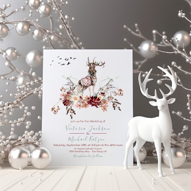 Woodland Deer Watercolor Winter Wedding Invitation (Creator Uploaded)