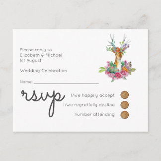 Woodland Deer Wedding RSVP Postcard