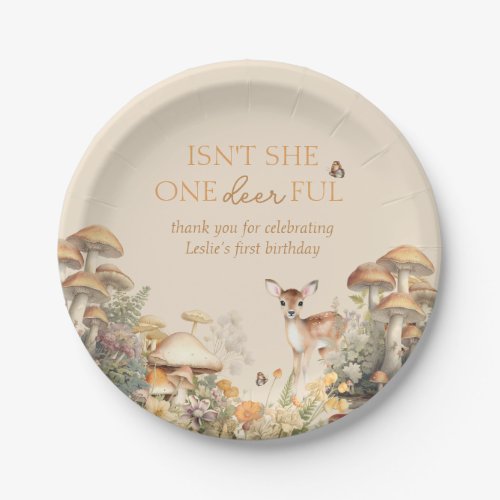 Woodland Deer Whimsical First Birthday Paper Plates