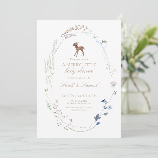 Woodland Deer Winter Baby Shower Invitation  (Standing Front)