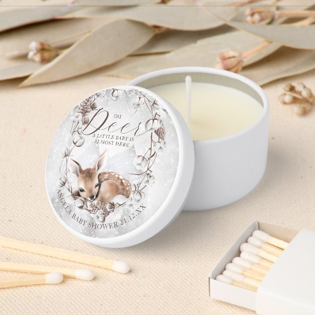 Woodland Deer Winter Baby Shower Mini Candle Favors (Insitu)