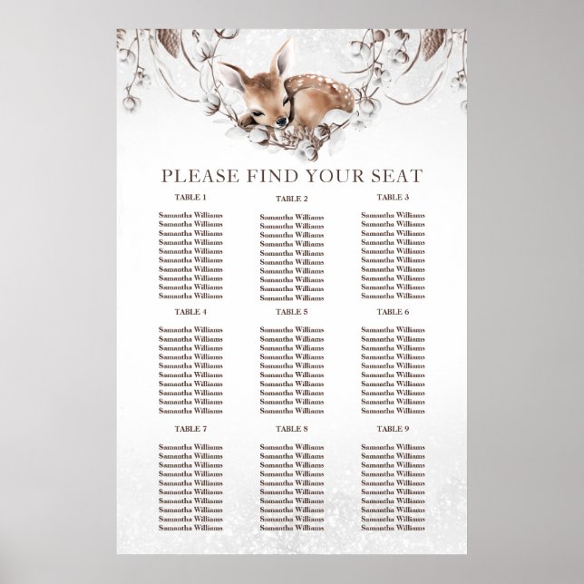 Woodland Deer Winter Baby Shower Setting Chart (Front)