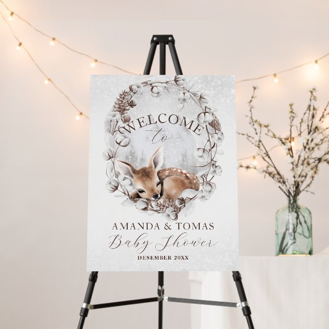 Woodland Deer Winter Baby Shower Welcome Foam Board (In Situ (Stand))