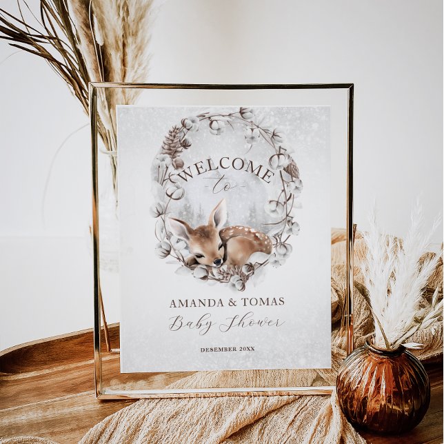 Woodland Deer Winter Baby Shower Welcome  Poster (Creator Uploaded)