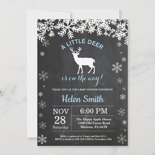 Woodland Deer Winter Boy Baby Shower Invitation (Front)