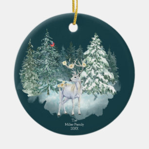 Woodland Deer Winter Forest  Ceramic Ornament