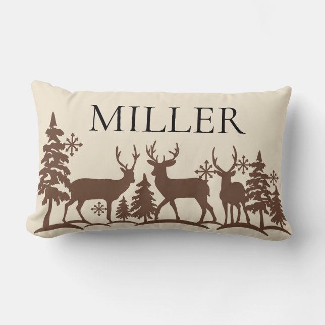Woodland Deer Winter Forest Throw Pillow (Front)