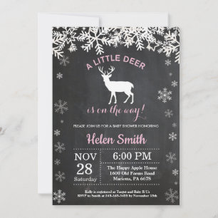 Woodland Deer Winter Girl Baby Shower Invitation