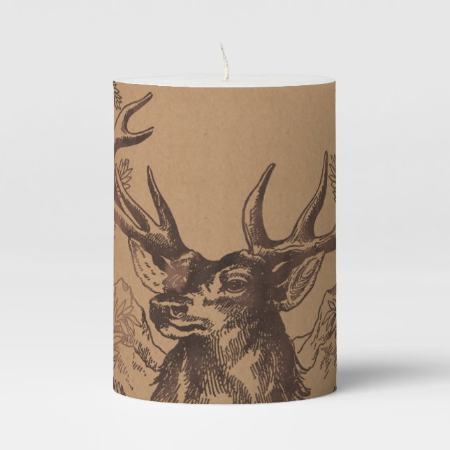 Woodland Deer Winter Rustic Country Christmas Pillar Candle (Front)