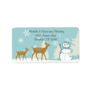 Woodland Deer with Snowman Winter Address Label