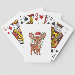 Woodland Deer Wrapped in Christmas Lights Poker Cards