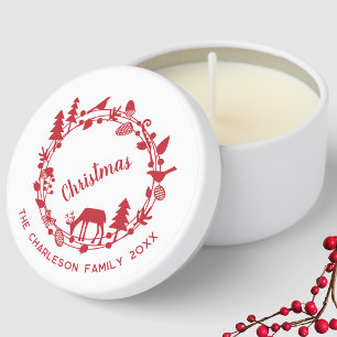 Woodland Deer Wreath Personalized Family Christmas Mini Candle Favors