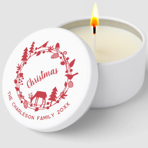 Woodland Deer Wreath Personalized Family Christmas Mini Candle Favors