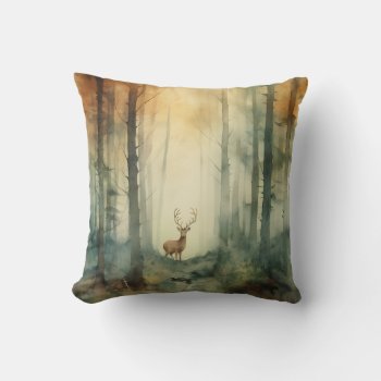Woodland Design Deer Watercolor Design Throw Pillow by HappyThoughtsShop at Zazzle
