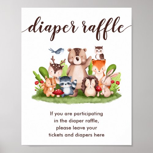 Woodland Diaper Raffle Drop Off Baby Boy Shower Poster