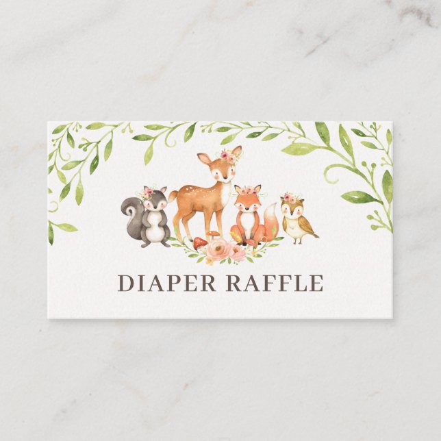 Woodland Diaper Raffle Shower Card (Front)