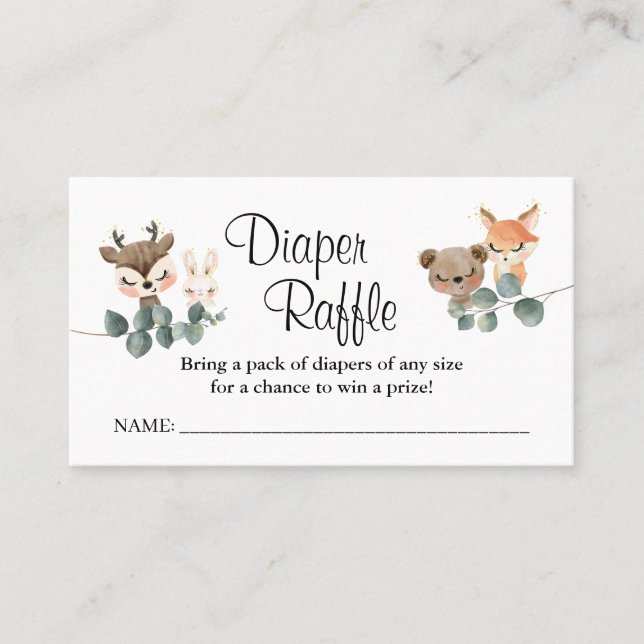 Woodland Diaper raffle ticket baby shower (Front)