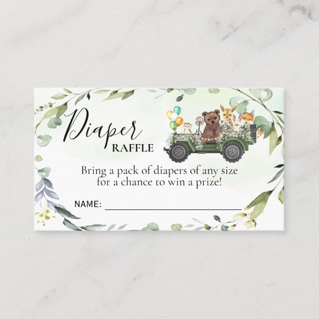 Woodland Diaper Raffle Ticket Baby Shower Card (Front)