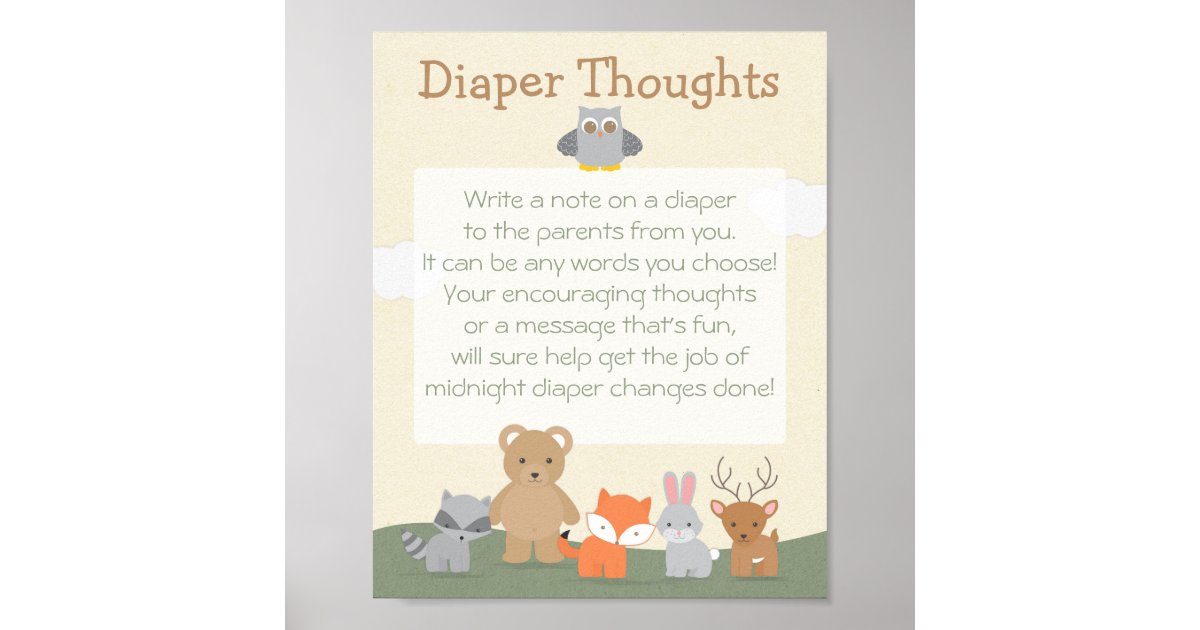 Woodland "Diaper Thoughts" Poster | Zazzle