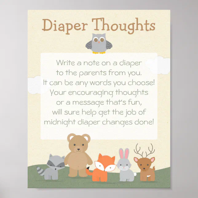 Woodland "Diaper Thoughts" Poster | Zazzle