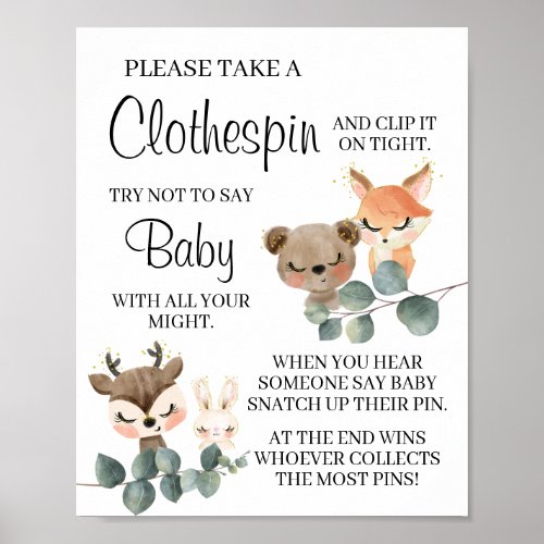Woodland Dont say baby game baby shower sign