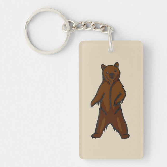Woodland Drawing Brown Grizzly Bear Keychain (Front)