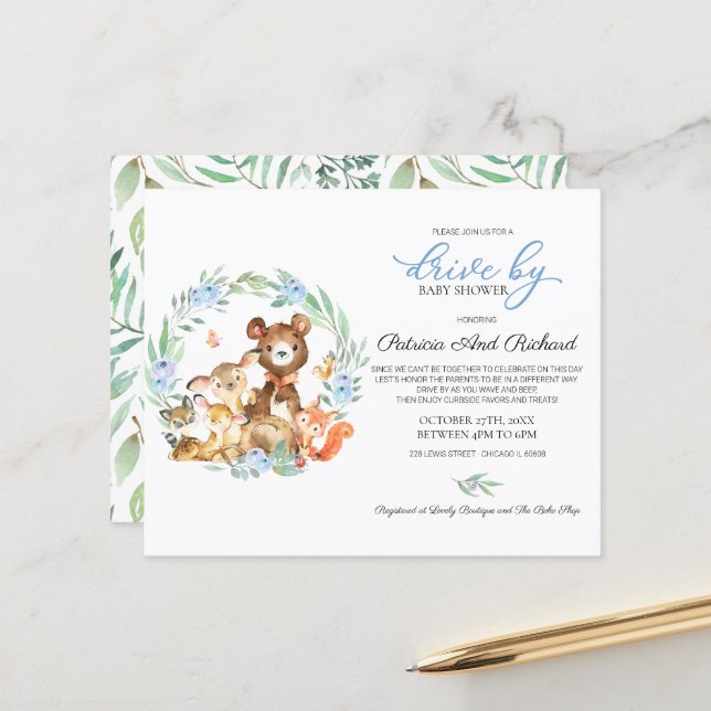 Woodland Drive By Baby Shower Budget Invitation (Front/Back In Situ)