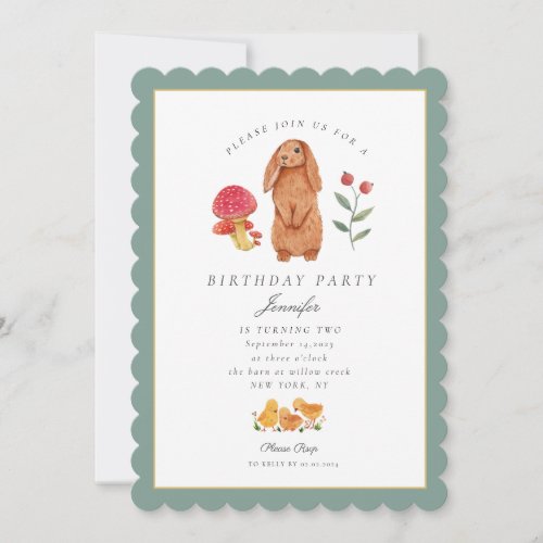 Woodland Easter Watercolor Bunny Birthday