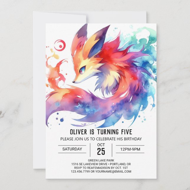 Woodland Editable Fox Birthday Invitation (Front)